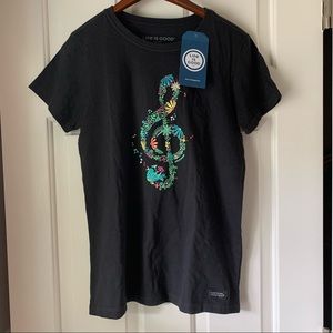 Life is Good Wildflower G Clef Music Note Short Sleeve Crusher Tee Shirt Size M